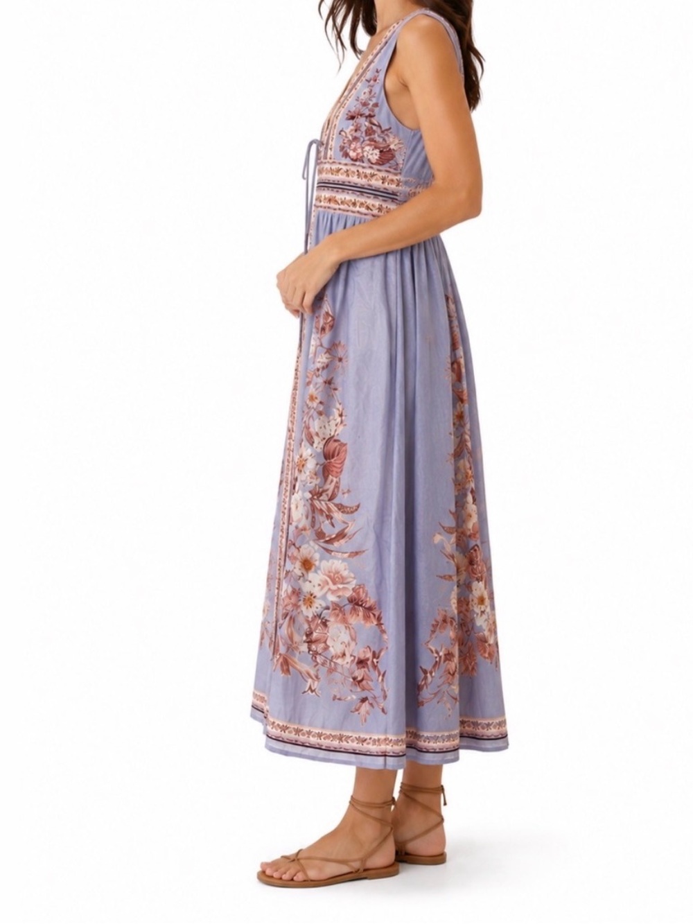 Caroline constas Sleeveless V-Neck Lavender Floral Maxi Dress - Picture 2 of 4